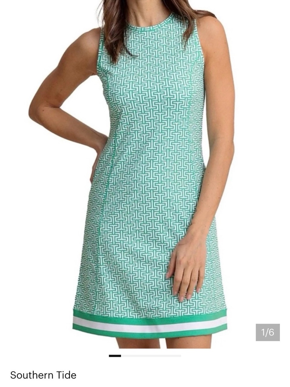 Southern Tide Green & White Geometric Sleeveless Shift Dress